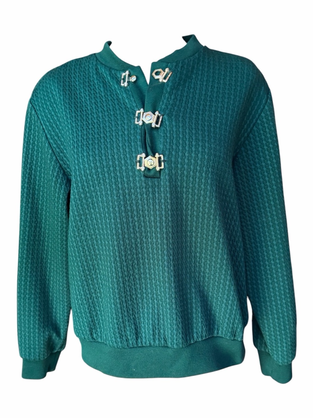 Late 80s/Early 90s Alfred Dunner Cable Jacquard Waffle-Knit Blouson Top